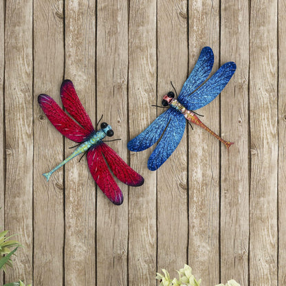 Metal Dragonfly Garden Art Decorations,-17.5 inches Outdoor Hanging Wall Decor Sculptures for Home Garden Yard (2 pack) dragon flies for garden