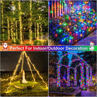 2 Pack Christmas Lights Outdoor, Total 200FT 600LED Christmas String Lights Waterproof, Green Wire Twinkle Tree Lights for Indoor Patio Party Decorations, 1 Pack Warm White & 1 Pack Multicolor