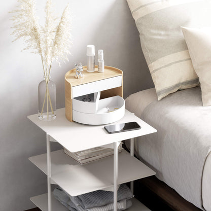 Umbra Moona Jewelry Box, Rotating Wood Jewelry Organizer, White/Natural
