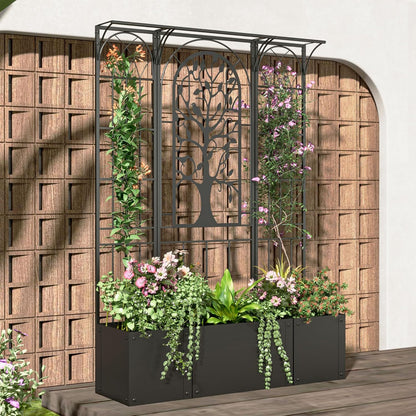 Metal Planter Box with Trellis, Outdoor Raised Garden Bed with Privacy Screen, Trellis Planter Boxes for Climbing Plants, Vines, Vegetables, Flowers, 62 Inch Tall, Patio Decor (Black)