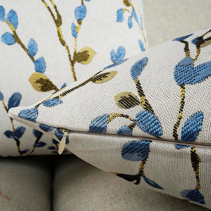 YOUR SMILE Classical Embroidery Jacquard Blue Square Decorative Throw Pillow Case Cushion Cover 18x18 inch