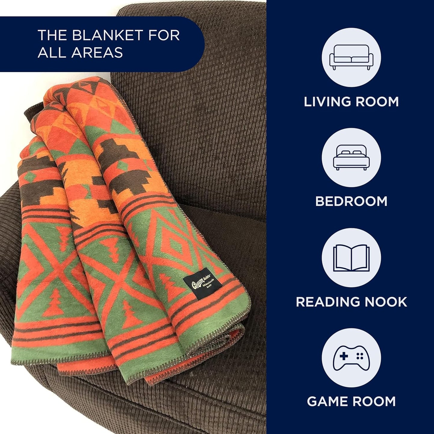 Beacon Blankets Southwestern Chief Henry Native American Design Throw - 90" x 90" Blanket Only - Premium Plush Blanket Can be Used for Queen or King Size Bed