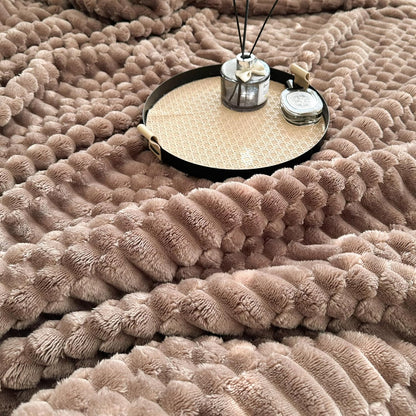 UKELER Sherpa Bed Blanket 80 × 90 inch, Ultra Soft Queen Size Throw Blankets for All Season, 470 GSM Cozy Plush Striped Fleece Blanket for Bedroom Living Room Dorm Hostel Sofa Camping, Coffee