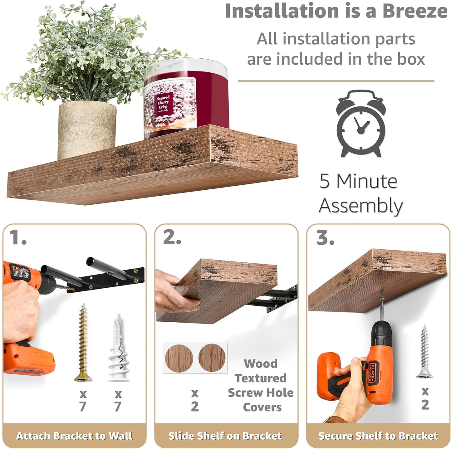 Sorbus Floating Shelves for Wall, Bathroom Shelves Wall Mounted for Kitchen, Bedroom, Living Room, Bathroom Storage, Over Toilet, Hanging Book Shelf for Ｗall Home Decor (Mahogony, 5 Pack)