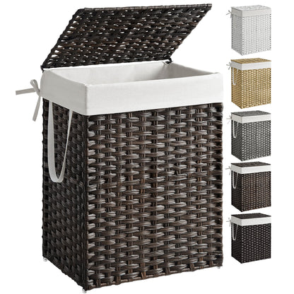 SONGMICS Laundry Hamper with Lid, 23.8 Gallon (90 L) Synthetic Rattan Clothes Laundry Basket with