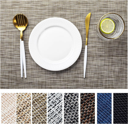 LEXMORE Placemats Set of 8 Vinyl/Plastic Woven Place Mats for Kitchen Table Indoor/Outdoor Washable Placemat Wipeable Dining Table Mats(A-Cappuccino)