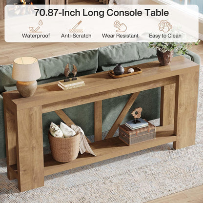 Tribesigns 70.9" Extra Long Entry Table, Farmhouse Wood Console Table with Storage, Modern Accent Sofa Table Behind Couch Foyer Tables for Entryway, Living Room, Entrance, Light Brown