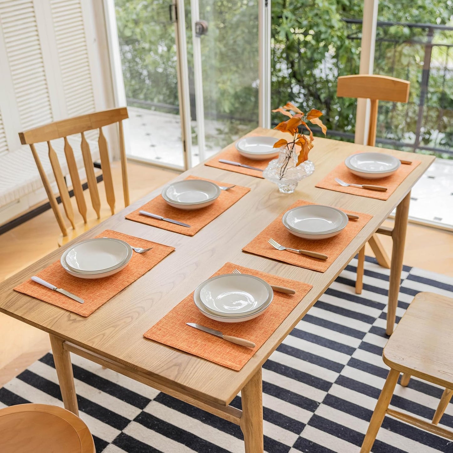 Demetex Orange Placemats Set of 6 Fall Linen Place Mats Modern Washable Table Plate Mats for Banquet Buffet Restaurant Dining Room, 13x19 inch, Orange