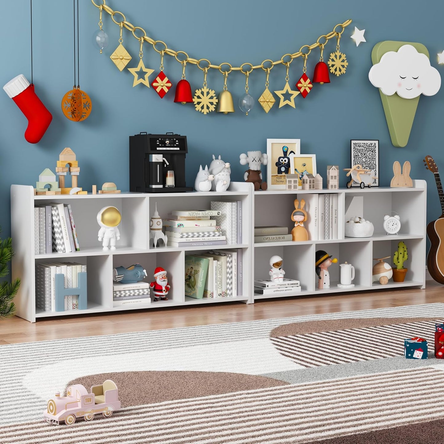 Book Shelf, 5 Cubes Storage Organizer, Open Bookshelf Wooden Bookcase, Freestanding White Bookshelf Cube Shelf for Bedroom, Living Room