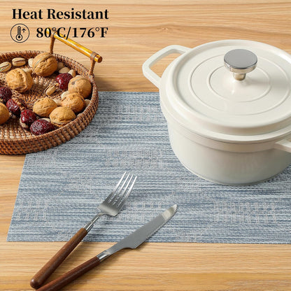 Leetaltree Jacquard Blue Placemats Set of 4 - Heat Resistant Non-Slip Place mats for Dining Table, Washable Durable PVC Vinyl Woven Table Mats (Jacquard Blue, 4)