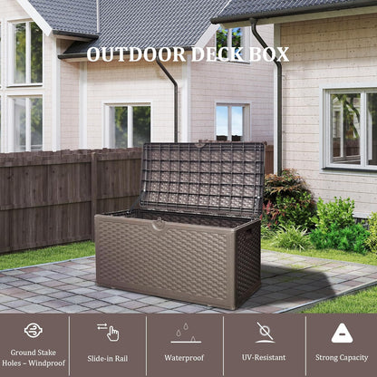 80 Gallon Pro Outdoor Storage Box Waterproof Lockable Resin Deck Box Large, Patio Storage Bin for Pool Accessories Cushion Furniture, Garden Tools, UV-Resistant Outside Delivery Brown