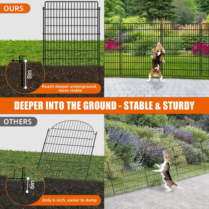 10 Panels No Dig Fence with Gate, 40 in(H) X 24 ft(L) Garden Decorative Fence Animal Barrier for Dogs, Rustproof Metal Garden Edging Border for Outdoor, Yard, Patio, Black
