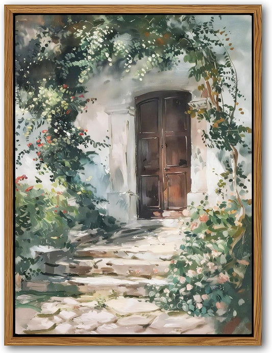Floating Framed Canvas Vintage Wall Art, Rustic Cottage Spring Garden Oil Paintings Print, Country Floral Pictures Wall Decor for Living Room Bedroom Office Home Decor 12x16 inch