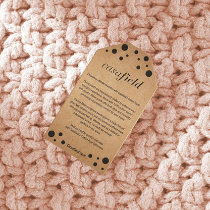 Casafield Square Pouf Ottoman, Light Pink 18.5" W x 18.5" D x 14.5" H Cotton Knit Foot Stool - Boho Floor Pouffe for Living Room, Bedroom, Home Office