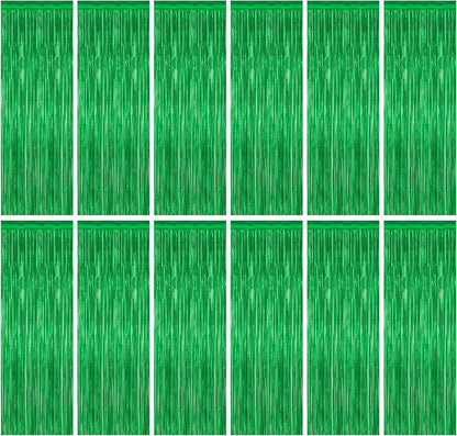 12 Pack Party Decorations, 3.28 FT x 7.05 FT Green Streamer, Metallic Birthday Backdrop Foil Fringe Curtains Green Tinsel, Party Supplies Photo Booth Props Door Wall Indoor Decor