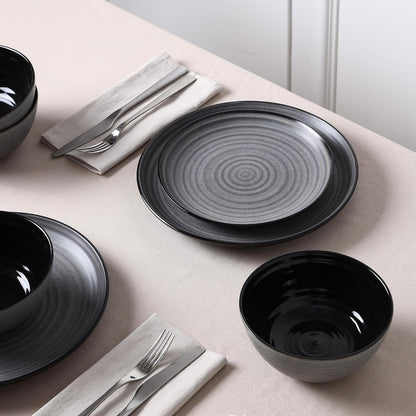Stone Lain Dua 4-Piece Dinner Plate Set Stoneware, Black