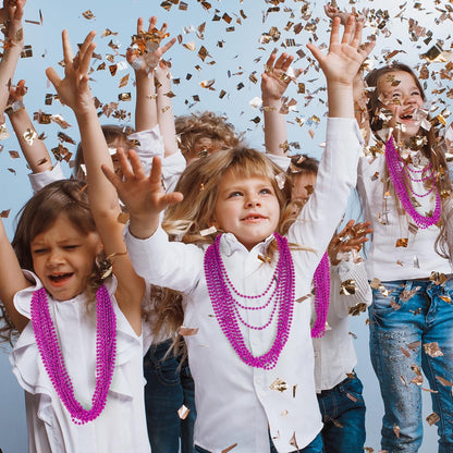50PCS Bead Necklace, Metallic Mardi Gras Pink Bead Necklace, 33" Mardi Gras Round Beaded, Festival Parade Throw for Breast Cancer Awareness Accessories Gender Reveal Party Supplies Decor