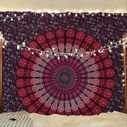 Bless International Handmade Indian hippie Bohemian Psychedelic Peacock Mandala Wall hanging College Dorm Beach Throws Table Cloth Bedding Tapestry (Purple Pink, Poster(30x40Inches)(76x101cms))