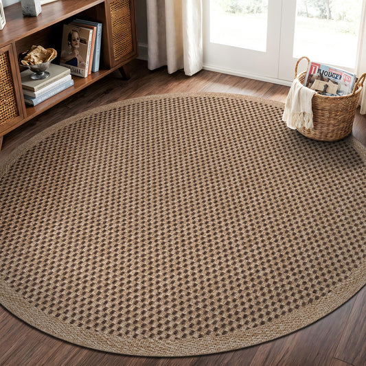 CAMILSON Easy Jute Round Rug 6ft Indoor Outdoor Natural Color Fiber Area Rugs for Living Room Patio and Kitchen Rug, Sisal Boho Woven Design Easy-Cleaning Washable Outside Carpet Alfombras (6 Round)