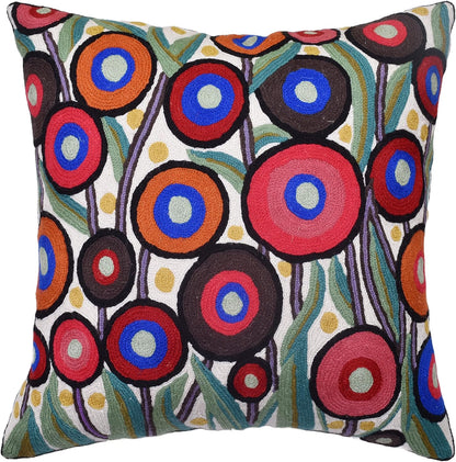Floral Poppy Pillow Cover White Red Floral Outdoor Pillowcase Suzani Accent Chair Cushion Flower Accent Couch Pillowsham Boho Florals Chair Hand Embroidered 18x18 Inch