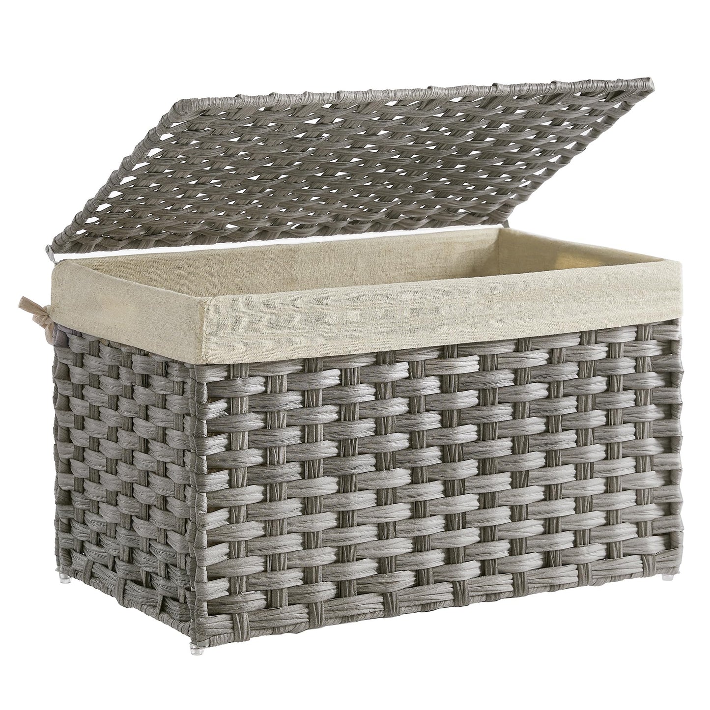 SONGMICS Storage Basket with Lid, Woven Blanket Storage Bin with Handles, Foldable, Removable
