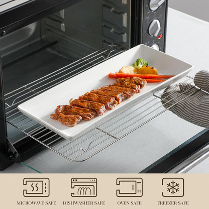 MALACASA 3 Tier Serving Trays for Party, 14 Inch Porcelain White Trays for Serving Food, Dessert Stand with Collapsible Gold Metal Rack