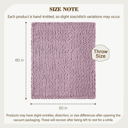 Carriediosa Chunky Knit Throw Blanket 50" X 60", 100% Hand Made Large Chenille Loop Yarn Soft Fluffy Throws for Couch Sofa Bed, Big Crochet Cozy Heavy Thick Cable Woven Blankets, Purple