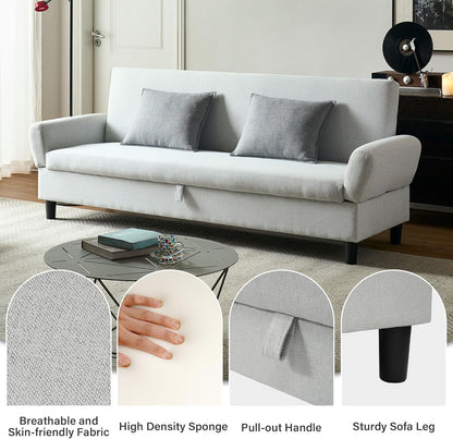 Convertible Futon Sofa Bed, 80.7" Adjustable Sleeper Sofa with Storage, 3-Seater Couch, 5-Position Reclining Back, 7" Thick Cushion, Twin Size Sofa for Small Spaces, Living Room, Bedroom, Dorm, Office