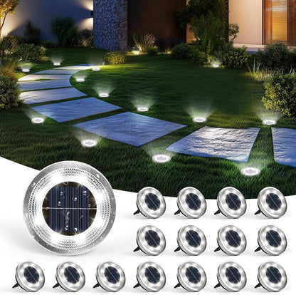 SOLPEX 16 Pack Solar Ground Lights Outdoor Waterproof, Solar Powered Pathway Lights, Landscape Lighting for Garden Walkway Driveway Backyard Decor (Cool White)