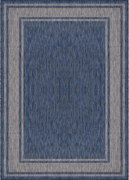 Beverly Rug Large Outdoor Rug 9x12 Modern Bordered Area Rugs for Indoor and Outdoor Patio Deck Porch Garden Waterproof Weather Sun Resistant Washable Outside Carpet (9 x 12 Navy)