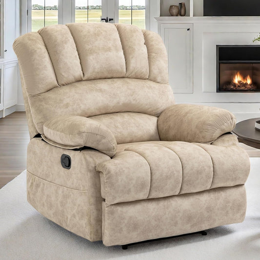 Luxlen Large Manual Recliner Chair,Soft Fabric Push Back Recliner with Overstuffed Armrest and