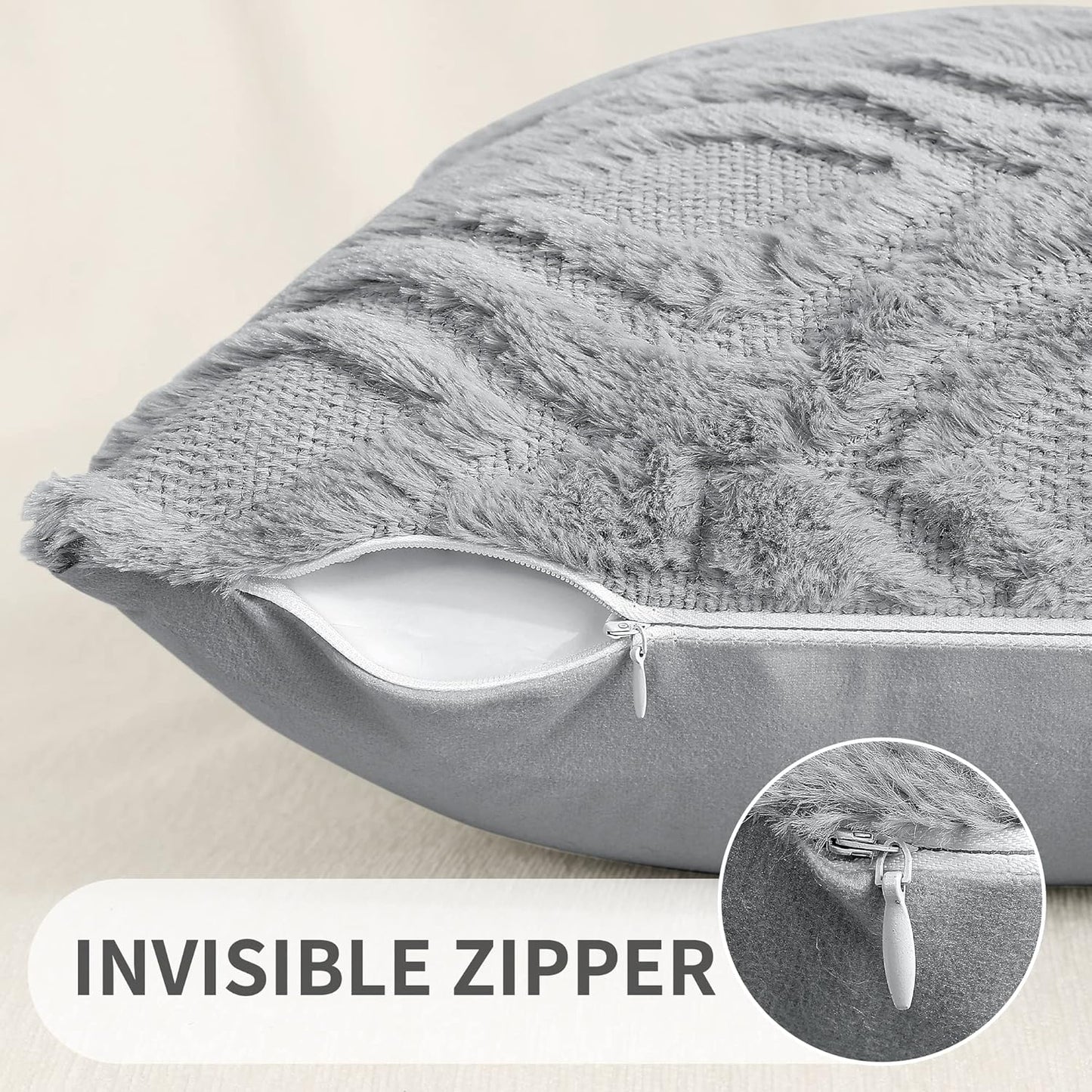 decorUhome Fall Throw Pillow Covers 26x26 Inch Set of 2, Soft Plush Decorative Faux Fur Grey Solid Couch Pillow Covers, Accent Farmhouse Neutral Square Euro Pillow Cases for Sofa Bed Living Room