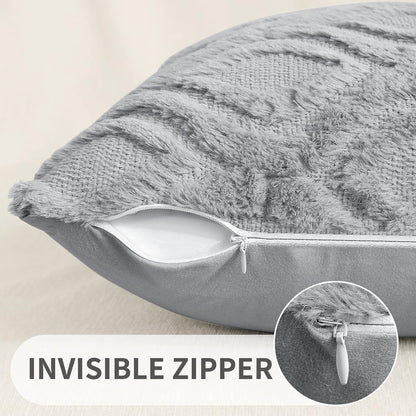 decorUhome Fall Throw Pillow Covers 26x26 Inch Set of 2, Soft Plush Decorative Faux Fur Grey Solid Couch Pillow Covers, Accent Farmhouse Neutral Square Euro Pillow Cases for Sofa Bed Living Room