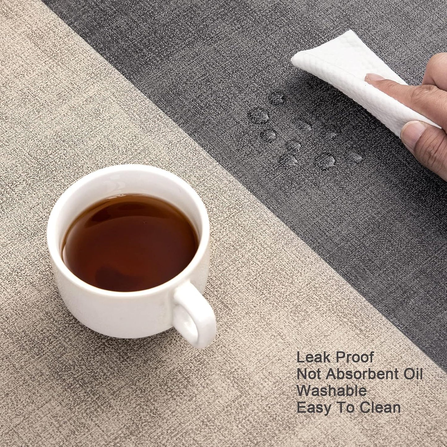 Myir JUN Placemats Dual Sided, Faux Leather Place Mats Set of 6 Indoor Placemat for Dining Table Outdoor Place Mat Manteles Individuales Square Non-Slip Washable Table Mats (Gray Beige, Set of 6)