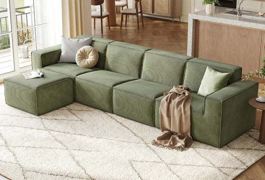 LINSY HOME Modular Sectional Sofa, 134" Boneless Couch L Shaped 4-Seat Sofa with Movable Ottoman