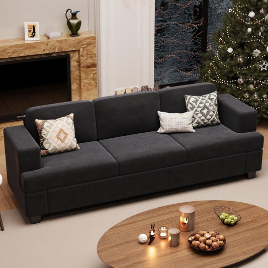Sofa, 89" 3-Seater Deep Seat Sofa, Modern Comfy Couches for Living Room Apartment Lounge, Dark Grey