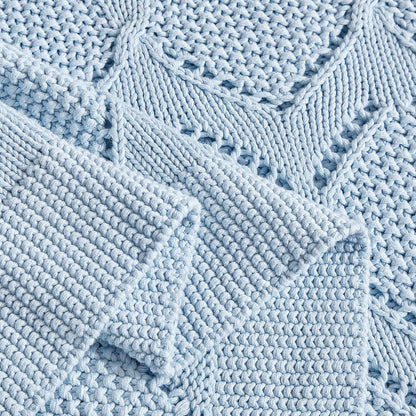 Longhui bedding Chunky Cotton Knit Throw Blanket for Couch, Sofa, Bed, or Chair, Decorative Breathable Fall Cable Knit Blanket 60 x 80 Inches, Light Blue