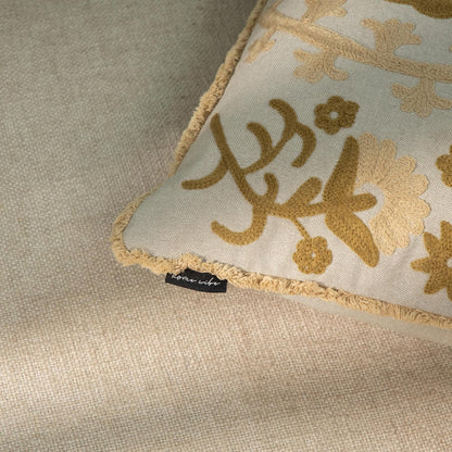 Embroidered Mandala Floral Vintage Indian Cotton Decorative Embroidery Throw Pillow Covers, Fringes Lace Cushion Cover, Pillow Case for Sofa Couch Bed Chair 18" x 18"