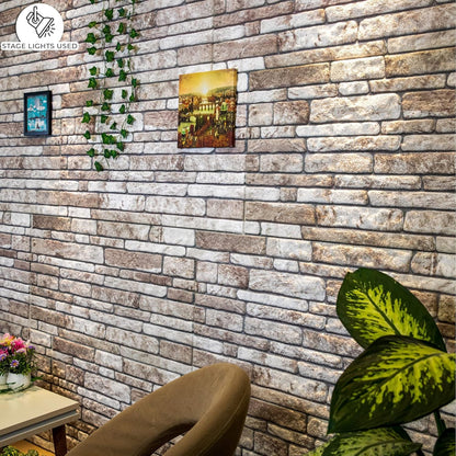 Dundee Deco 3D Wall Panels Faux Brick - Cladding, Light Brown Grey Stone Look Wall Paneling, Styrofoam Facing for Living Room, Kitchen, Bathroom, Balcony, Bedroom, Set of 10, Covers 53 sq ft