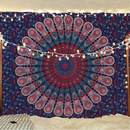 Bless International Handmade Indian hippie Bohemian Psychedelic Peacock Mandala Wall hanging College Dorm Beach Throws Table Cloth Bedding Tapestry (Midnight Blue, Twin(54x72Inches)(140x185cms))