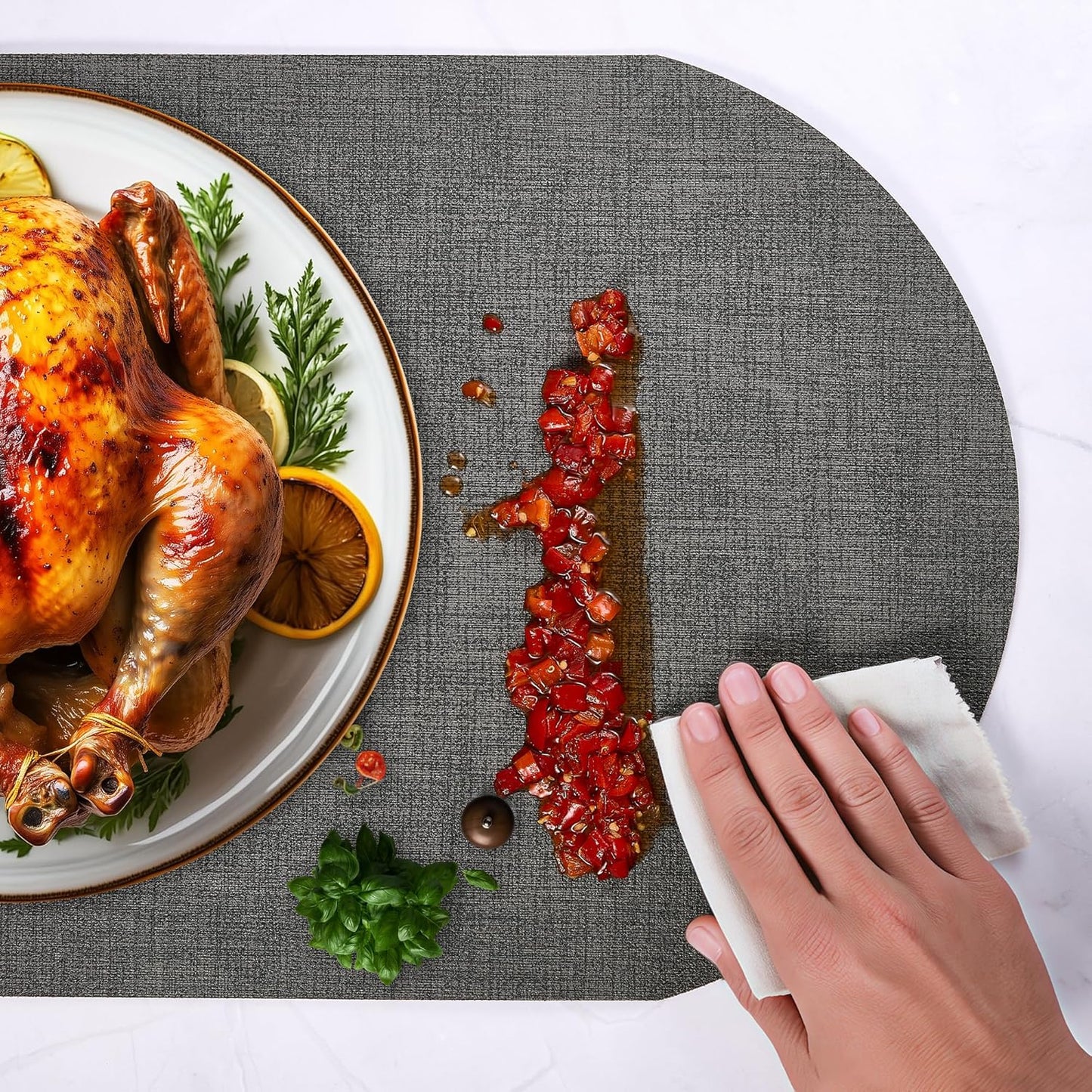 DOLOPL Placemats Set of 6, Oval Large Place Mats for Kitchen Dining Room Table Decorations, Faux Leather Anti Slip Waterproof Dining Table Place Mats for Indoor & Outdoor Use(13.8"x21.6")