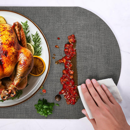 DOLOPL Large Placemats Set of 6, Oval Reversible Wipeable & Non-Slip Place Mats, Modern Faux Leather Table Mats for Kitchen, Neutral Tablemats for Dining Table Decor, Wedding, Party(Charcoal)