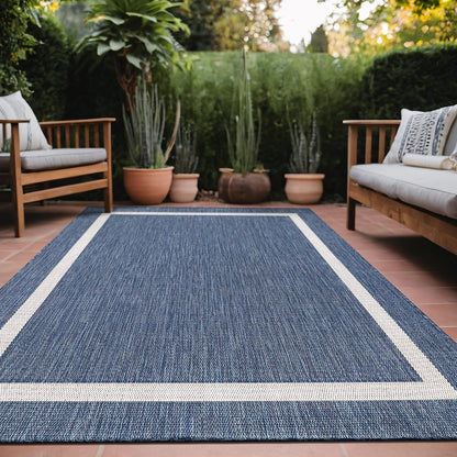 Bordered Outdoor Rug 9x12 Washable Outside Carpet for Indoor Patio Porch Waterproof Easy Cleaning Non Shedding Area Rugs Blue 9 x 12