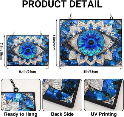Rectangle Evil Eye Suncatcher Indoor/Outdoor Stained Glass Window Hanging Handmade Suncatchers Home Decor Garden Christmas Party Wedding Housewarming Gifts