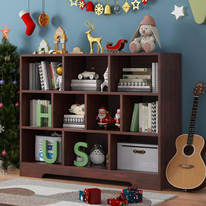 Book Shelf Set of 2, 10 Cubes Storage Organizer, 3-Tier Open Bookshelf Wooden Bookcase, Freestanding Cherry Bookshelf Cube Shelf for Living Room