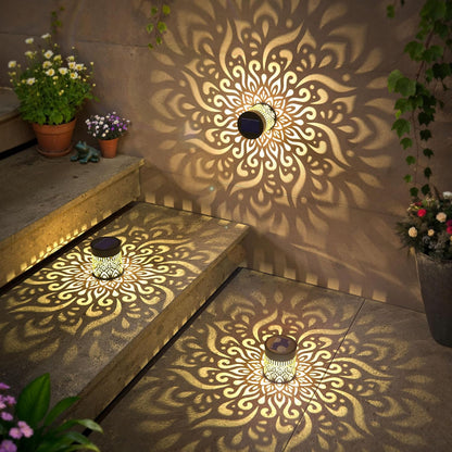 4 Pack Large Solar Fence Lights Metal Solar Powered Outdoor Wall Deck Step Lights Mandala Theme Waterproof Fence Light for Garden Post Patio Backyard Yard Decor, Gardening Gifts for Women Mom Grandma