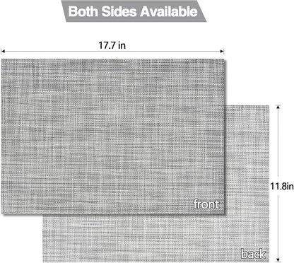 Placemats Set of 4 - Easy Clean Washable Vinyl Placemats - Wipeable Heat Resistant Table Mats for Dining Table - 17.7x11.8 Inch (4, Black & White Two-Tone)