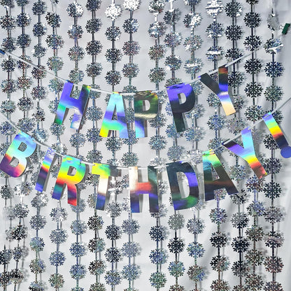 Silver Snowflake Fringe Curtain - GREATRIL Winter Onederland Streamers Backdrop with Sparkling Snowflake for Christmas Birthdays Party Decoration -3.2ft x 6.5ft - 2 Pack