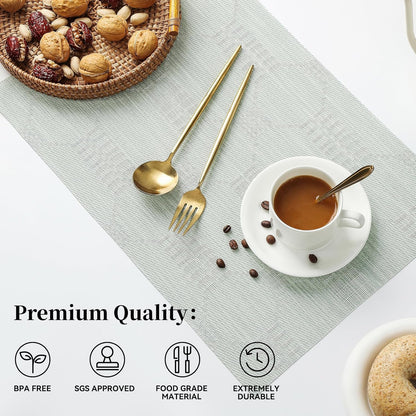 Leetaltree Mint Cream Placemats Set of 12 - Heat Resistant Non-Slip Place mats for Dining Table, Washable Durable PVC Vinyl Woven Table Mats（Mint Cream, 12）