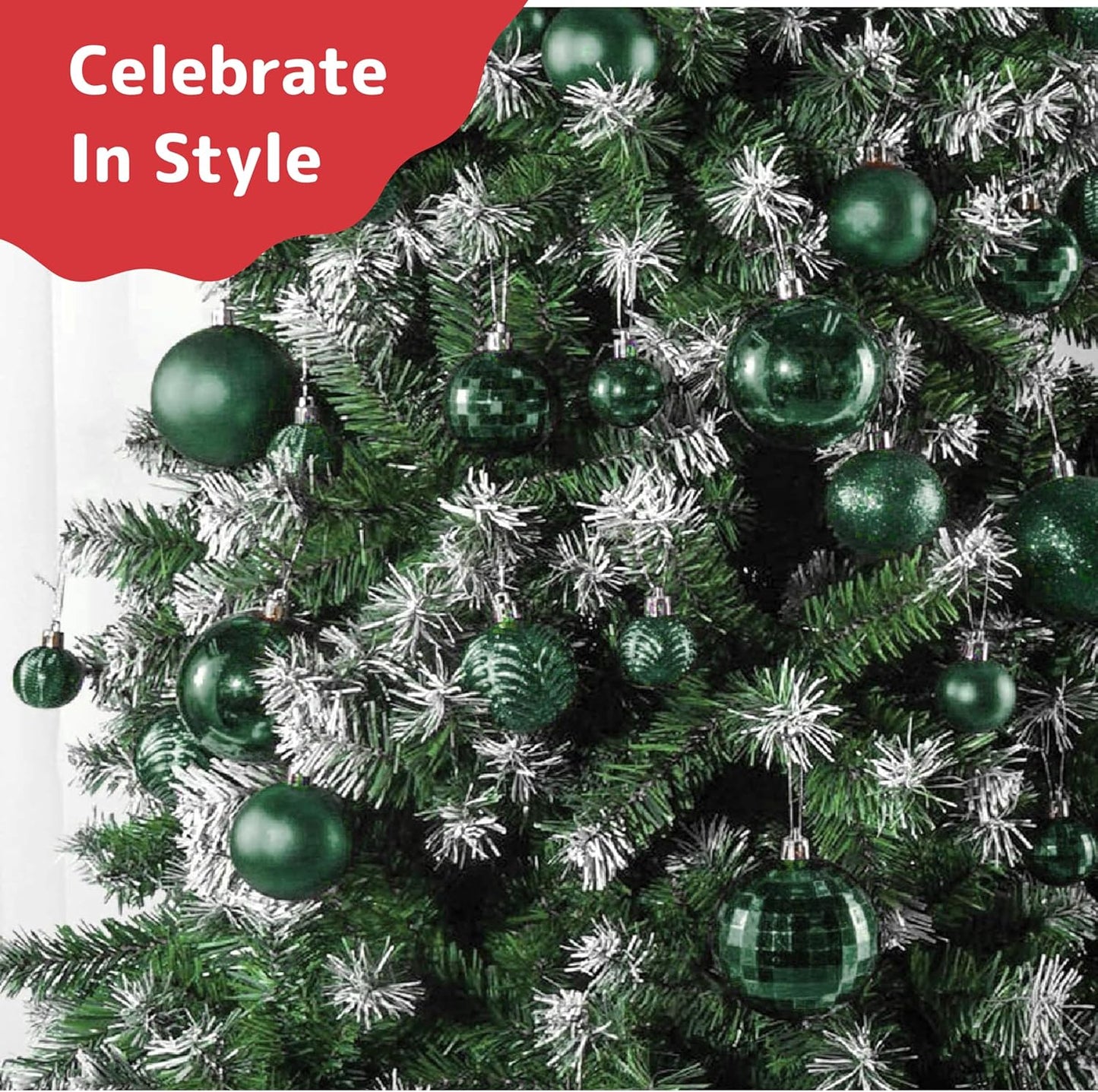 Prextex Christmas Tree Ornaments - Emerald Green Christmas Ball Ornaments Set for Christmas, Holiday, Wreath & Party Decorations (36 pcs - Small, Medium, Large) Shatterproof, 3 Size Combo